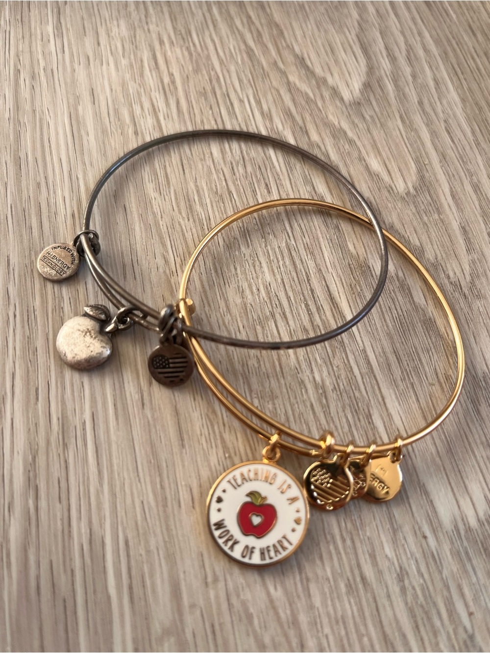 Alex and Ani Inspired Gold and Silver Teacher Charm Bangle Set